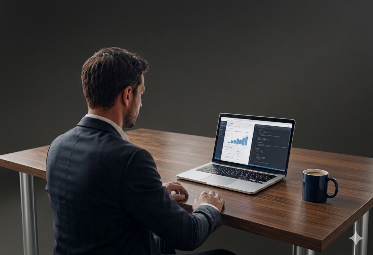 Vision model input: person working at laptop with coffee