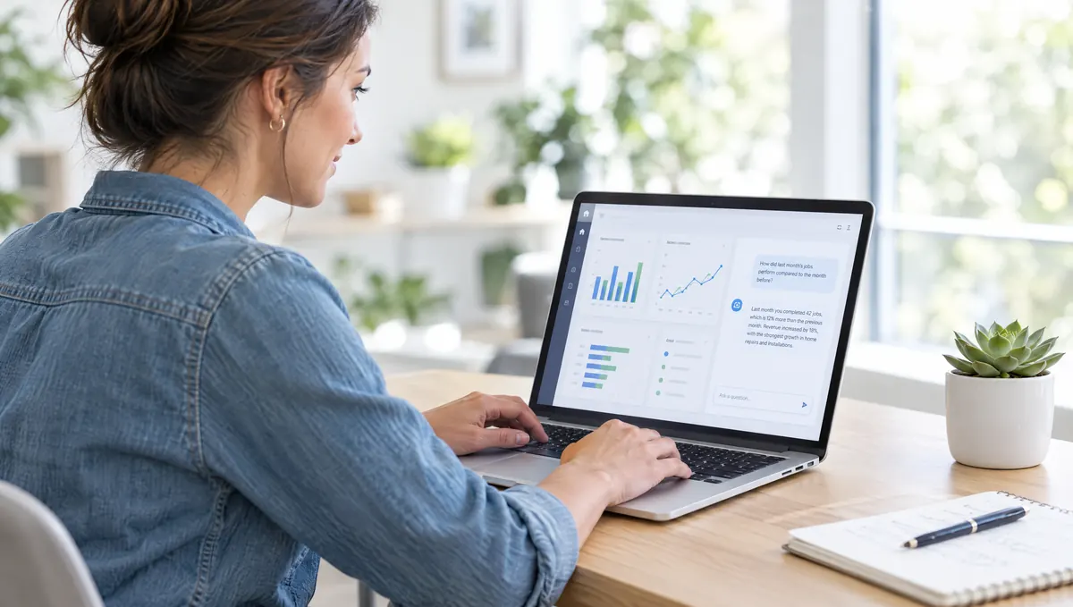 A business owner asking her dashboard a question on a laptop
