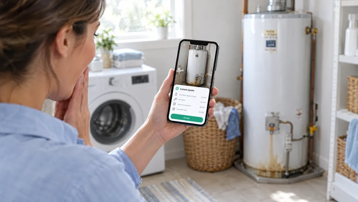 A homeowner getting an instant quote from a photo of her water heater