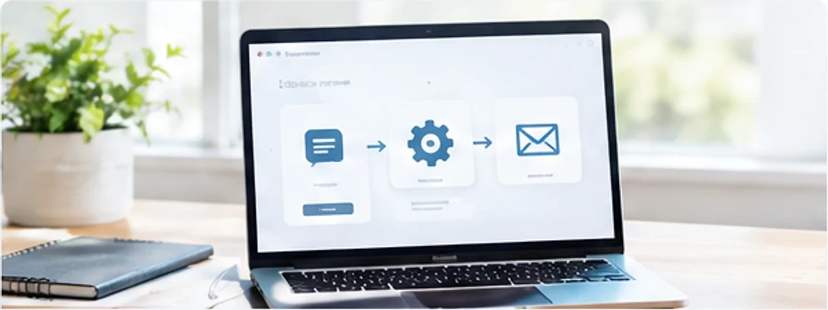 A laptop running an automation from a message to an email