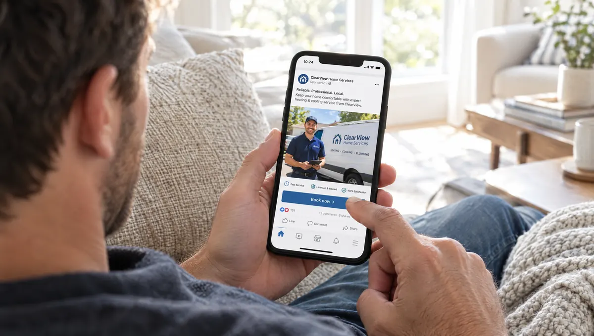 A man about to book a home service from an ad on his phone